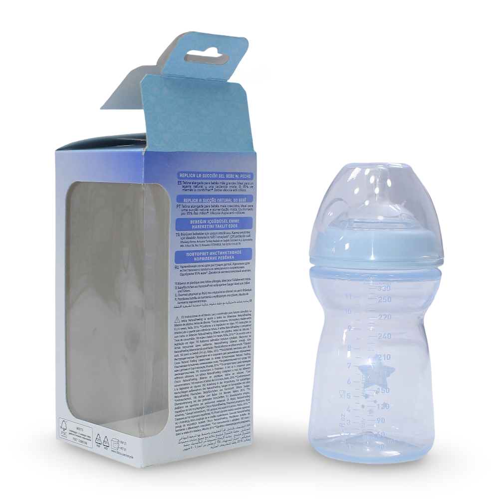 Blue Chicco Natural Feeling Bottle Fast Flow 330 ml (6+ Months)