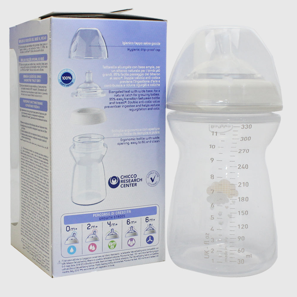 Buy Chicco Natural Feeling Bottle Fast Flow 330 ml (6+ Months) by Chicco  from Ourkids