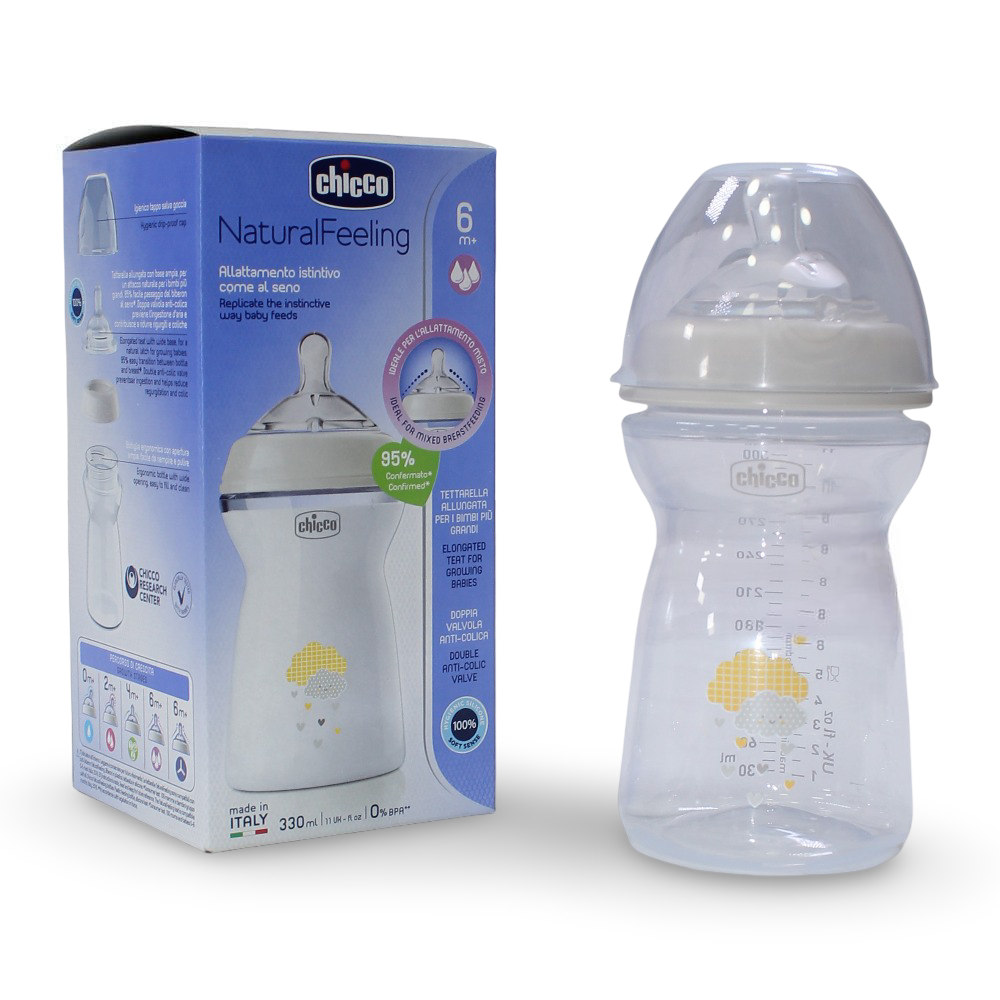 Chicco Natural Feeling Bottle Fast Flow 330 ml (6+ Months) - Baby Essentials