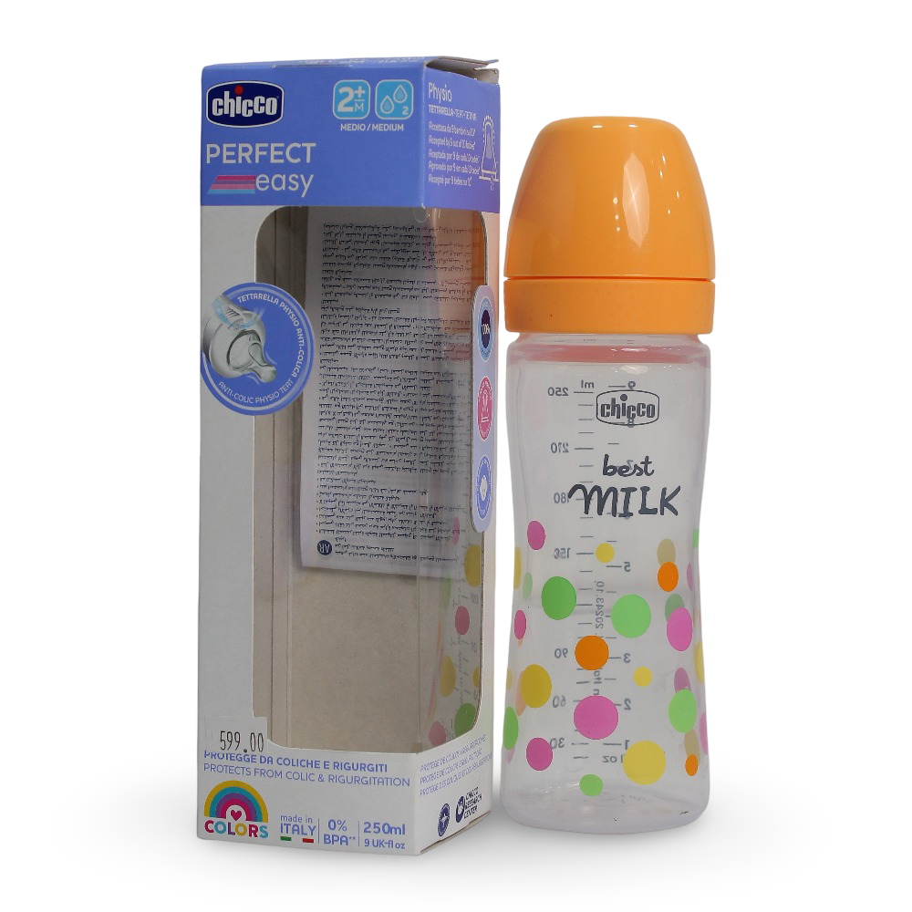 Chicco Perfect Easy Physio Anti-Colic Baby Bottle 250ml - Orange - Baby Essentials