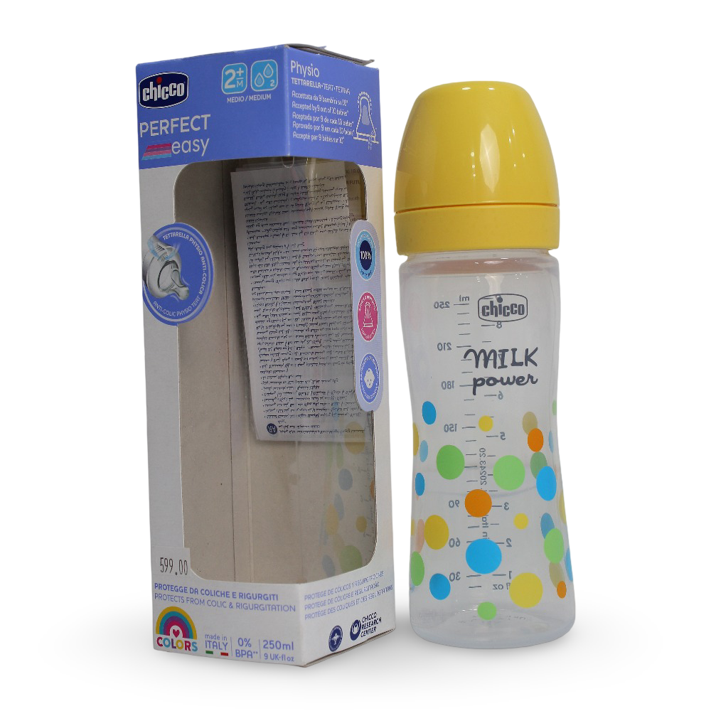 Chicco Perfect Easy Physio Anti-Colic Baby Bottle 250ml - Yellow - Baby Essentials