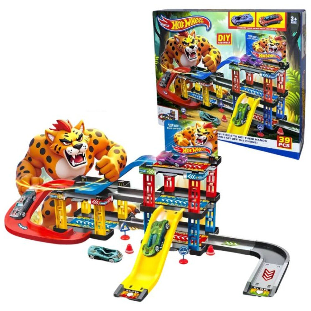 Hot Wheels Cheetah Attack Track Set – 39 Pcs