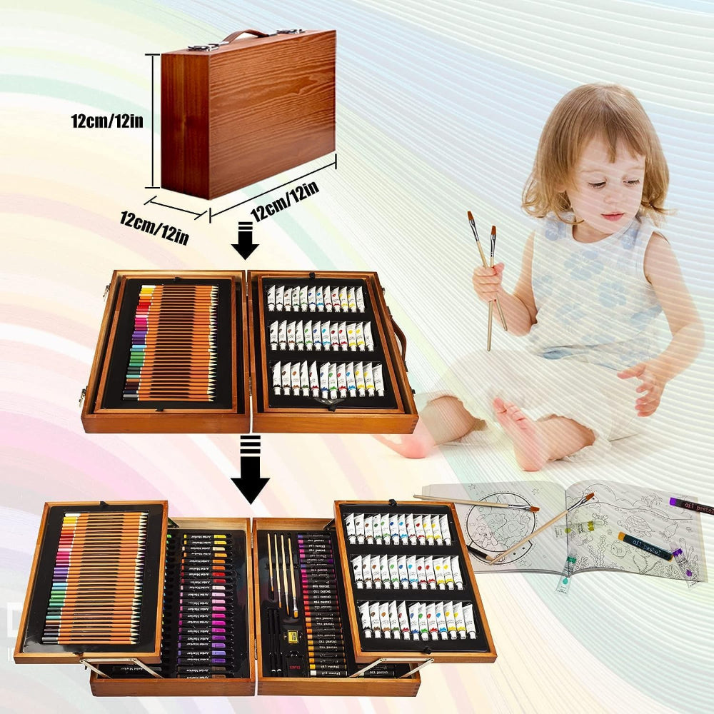 Wooden Box: Drawing & Painting Set – 174 Pcs