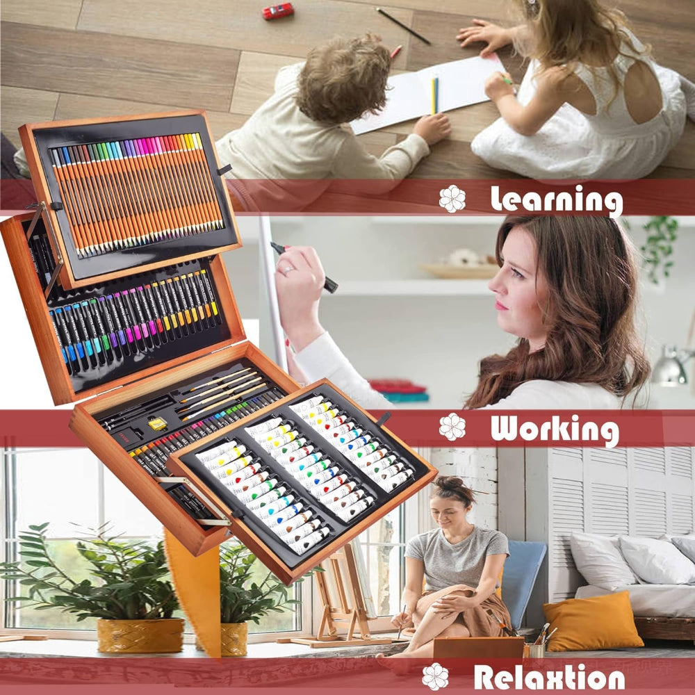 Wooden Box: Drawing & Painting Set – 174 Pcs