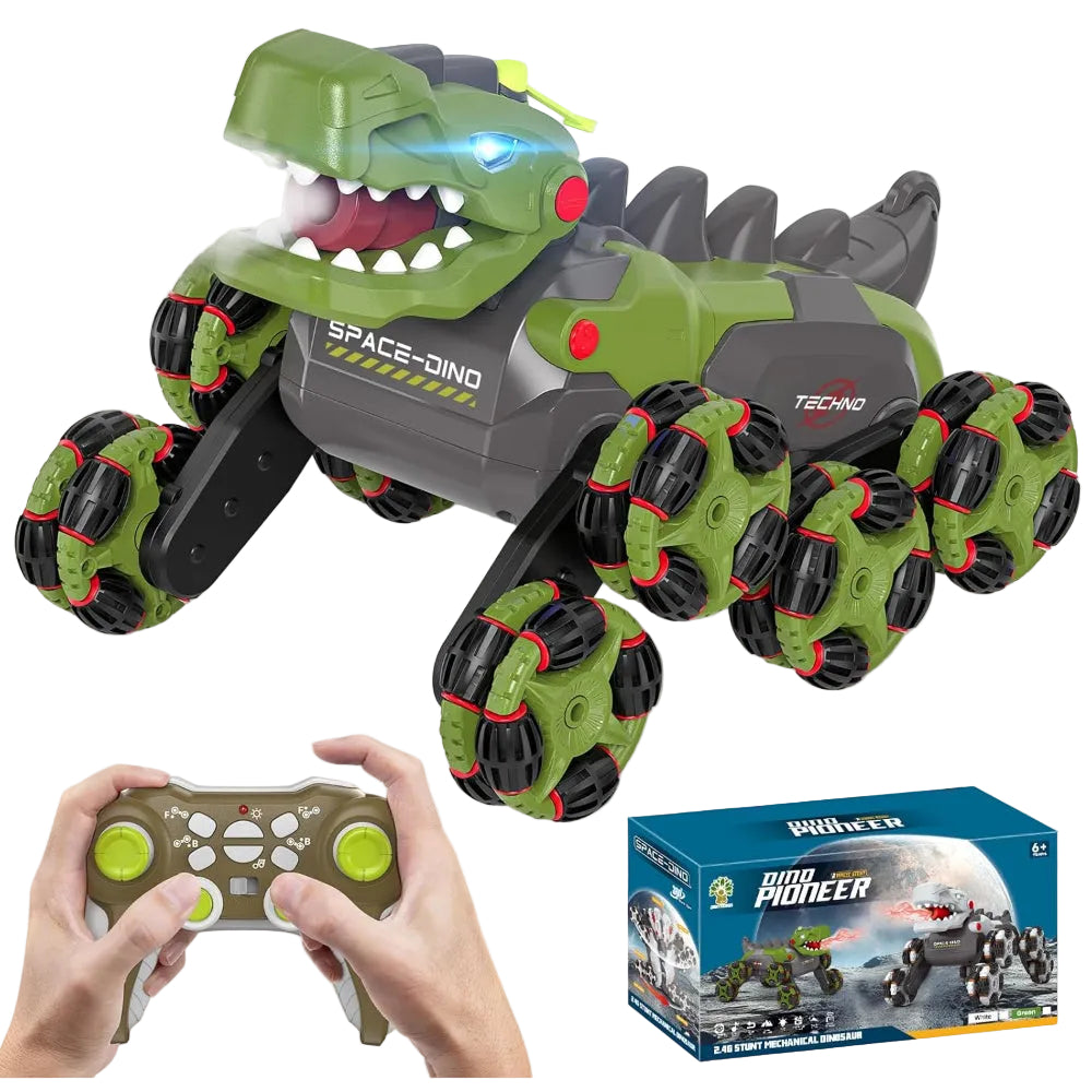 Dino Pioneer 8-Wheel Stunt RC Dinosaur Car Toy – Green - Toys - OKO