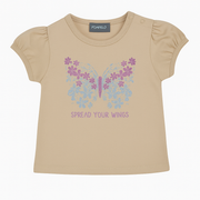 Baby Girls Cotton T-Shirt – Beige with Butterfly Design