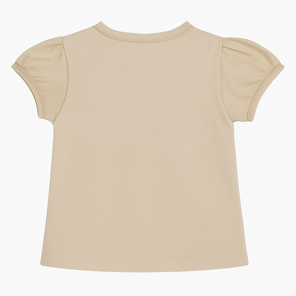 Baby Girls Cotton T-Shirt – Beige with Butterfly Design