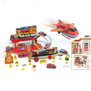Airplane Morphing Track & Alloy Car Fire Series Toy Set – 50 Pcs