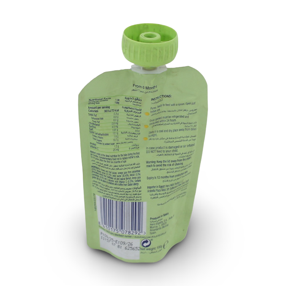Hero Baby Pouch Orange Banana Pear Biscuit Puree 100 gm