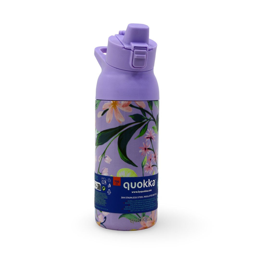 Quokka Insulated Stainless Steel Water Bottle 700ml – Purple with Floral-Patterned