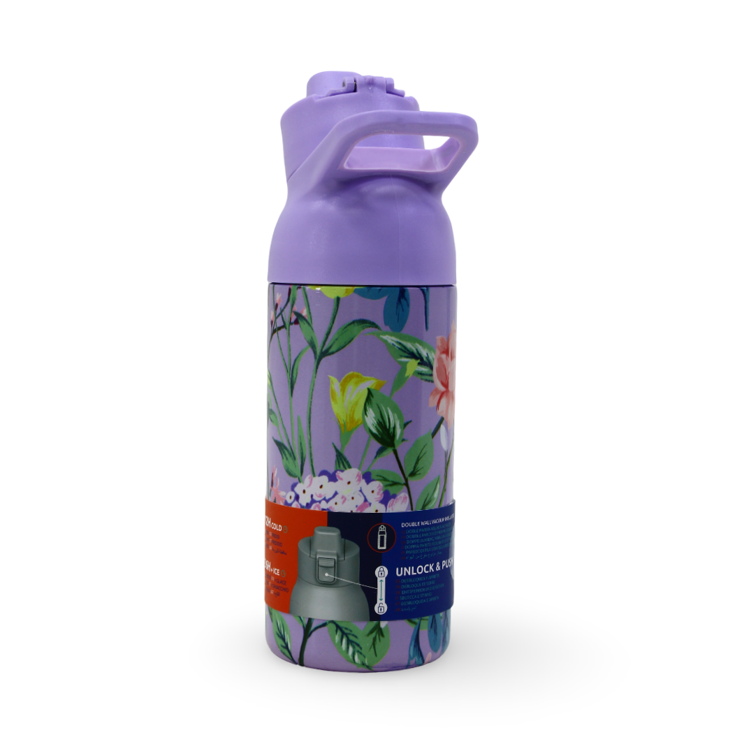 Quokka Insulated Stainless Steel Water Bottle 700ml – Purple with Floral-Patterned