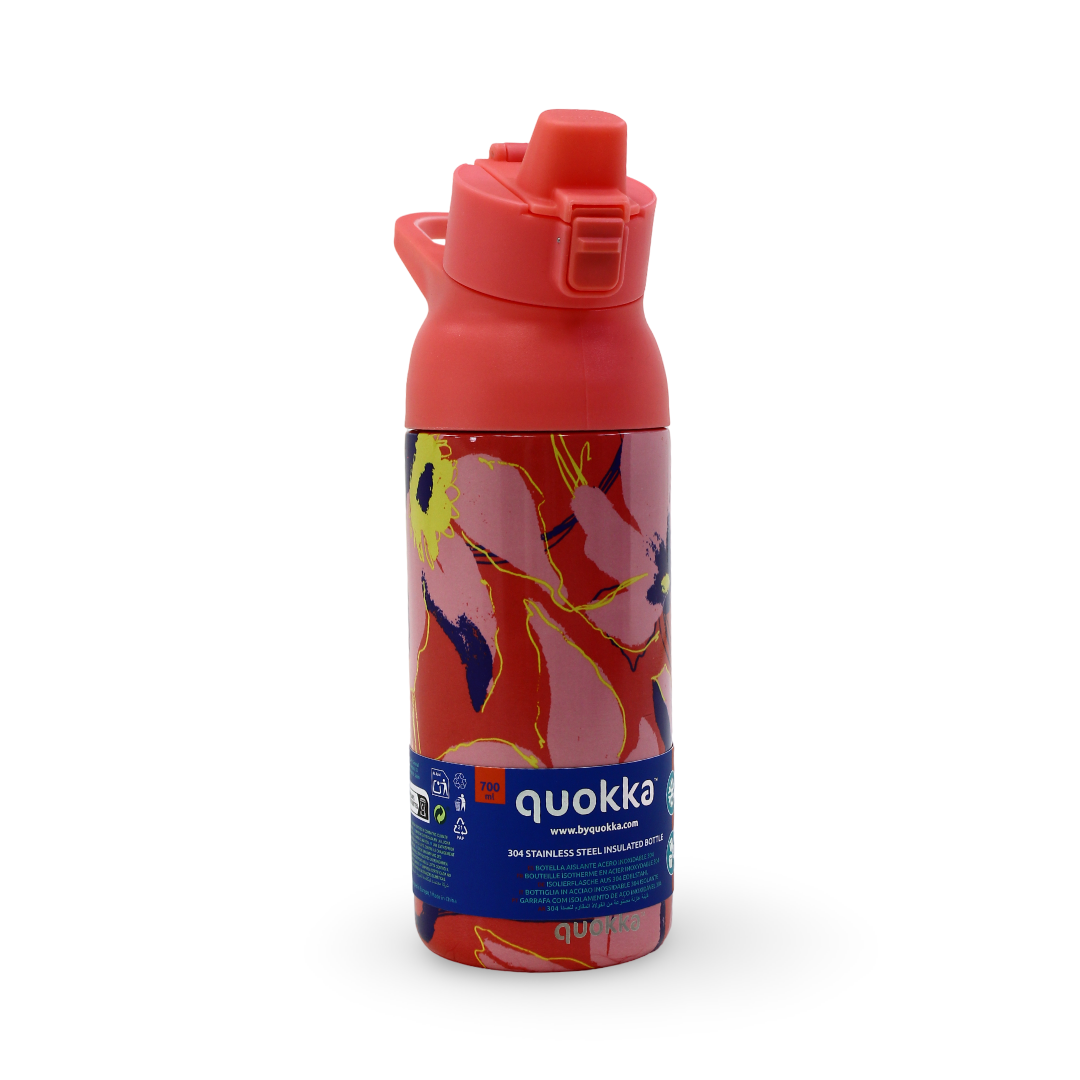 Quokka Insulated Stainless Steel Water Bottle 700ml – Orange Floral Pattern