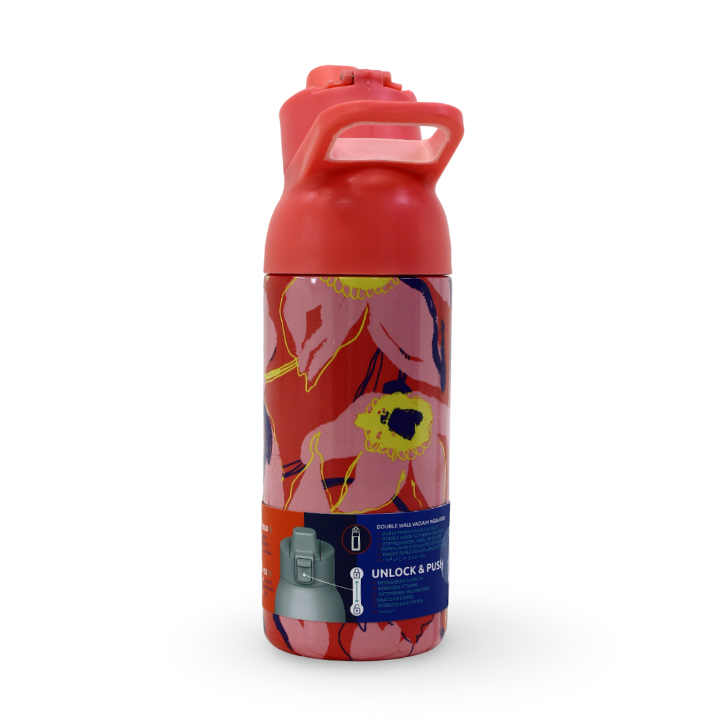 Quokka Insulated Stainless Steel Water Bottle 700ml – Orange Floral Pattern