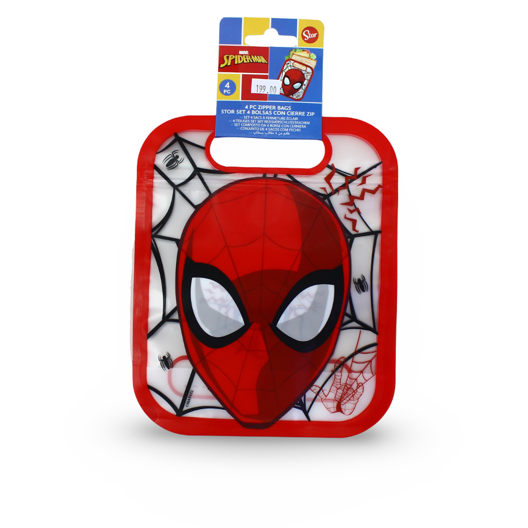 Stor 4-piece Spider-Man Reusable Zipper Bag Set