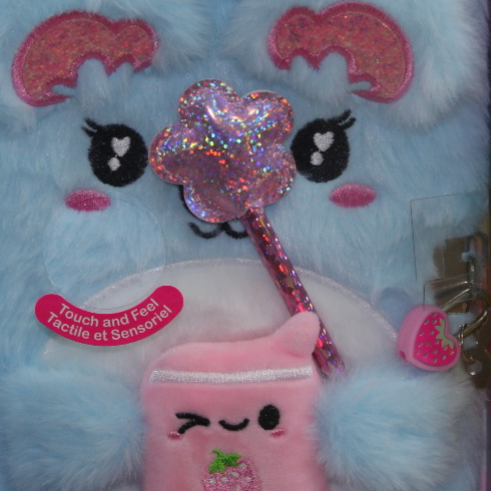 Hot Focus Koala Design Light-up Fuzzy Diary with Lock & Pen – (160 Lined Pages)