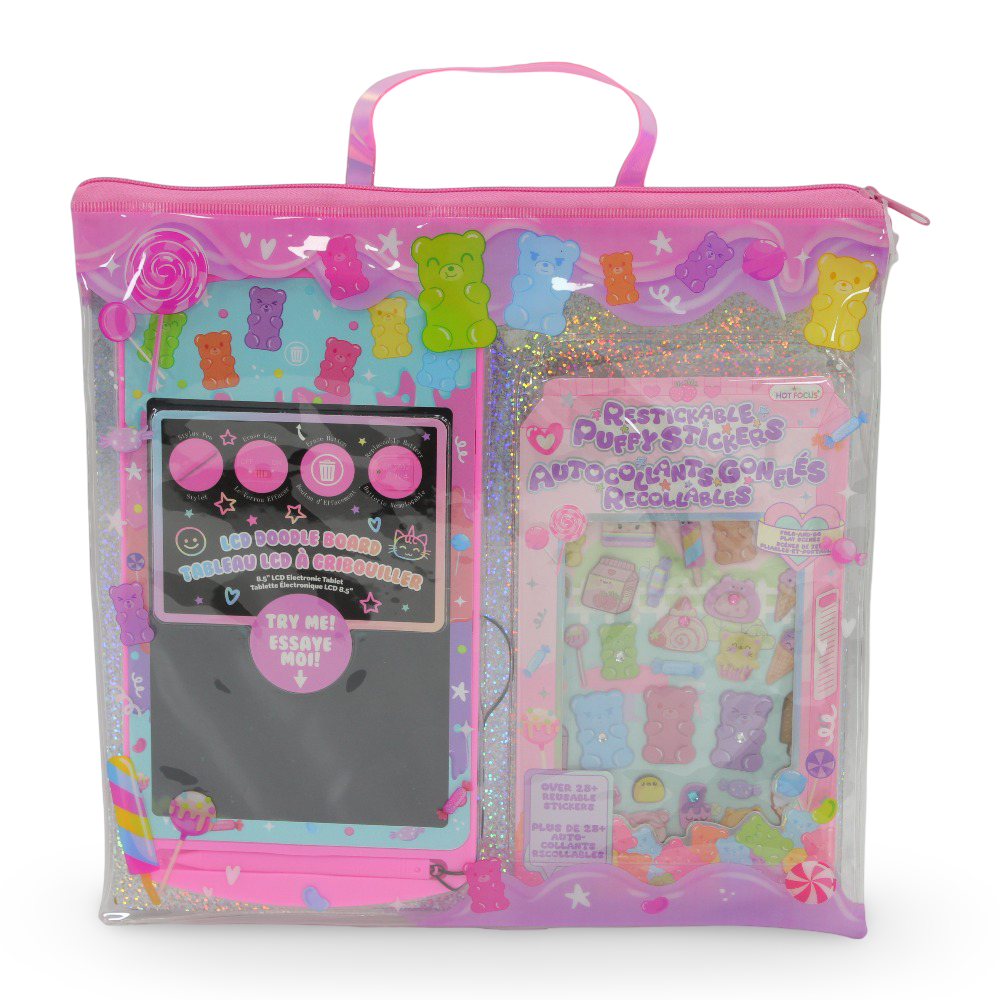 Hot Focus Sweet Vibes On the Go LCD Doodle Board + Restickable Stickers Play Set