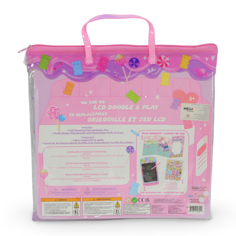 Hot Focus Sweet Vibes On the Go LCD Doodle Board + Restickable Stickers Play Set
