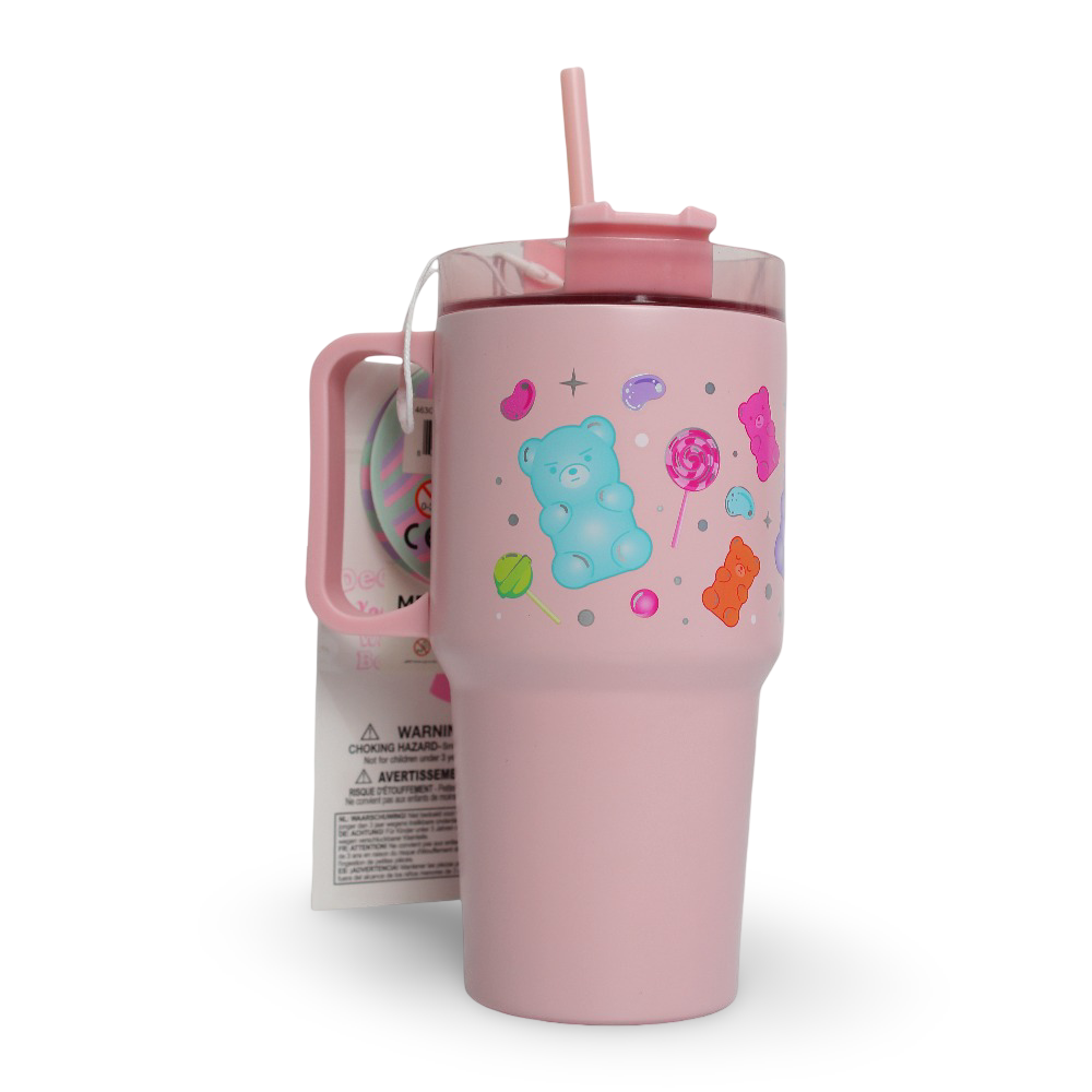 Hot Focus On-The-Go Mug with Straw + Stickers - Pink