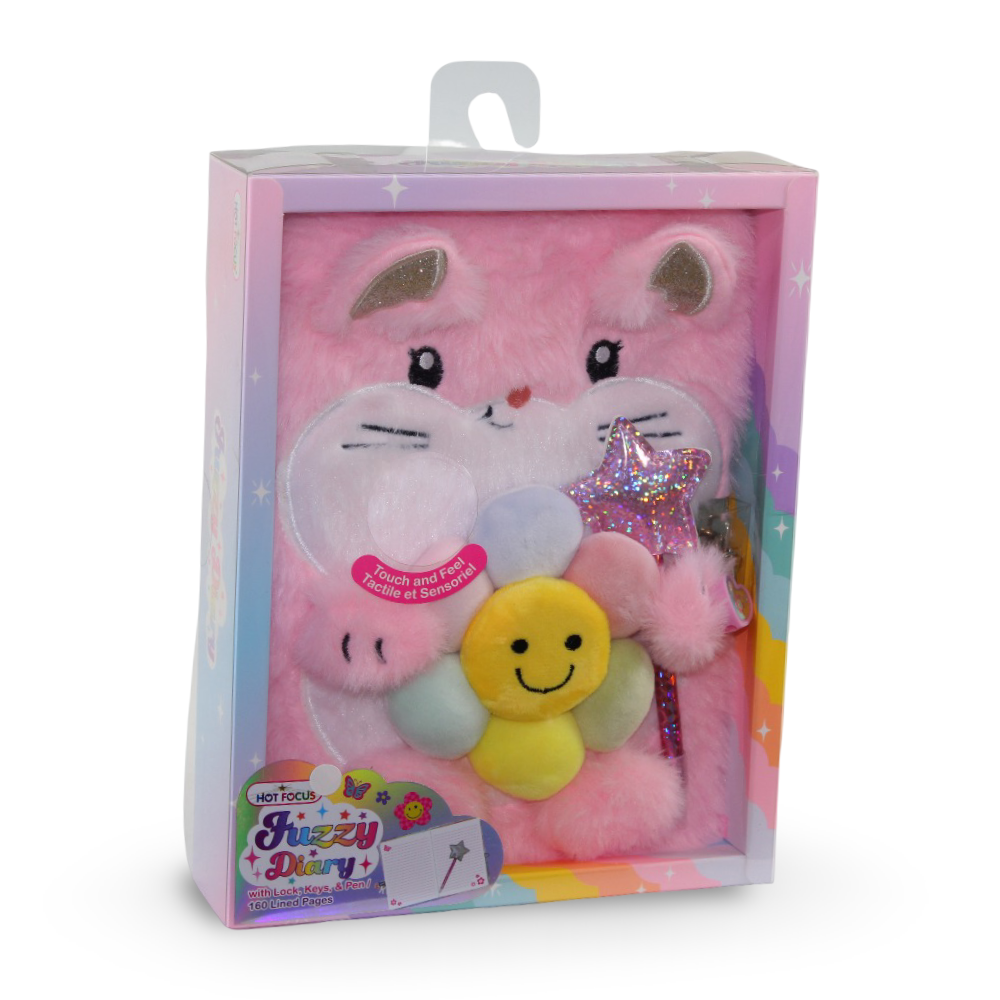 Hot Focus Light-up Fuzzy Diary with Lock and Pen – (160 Lined Pages)
