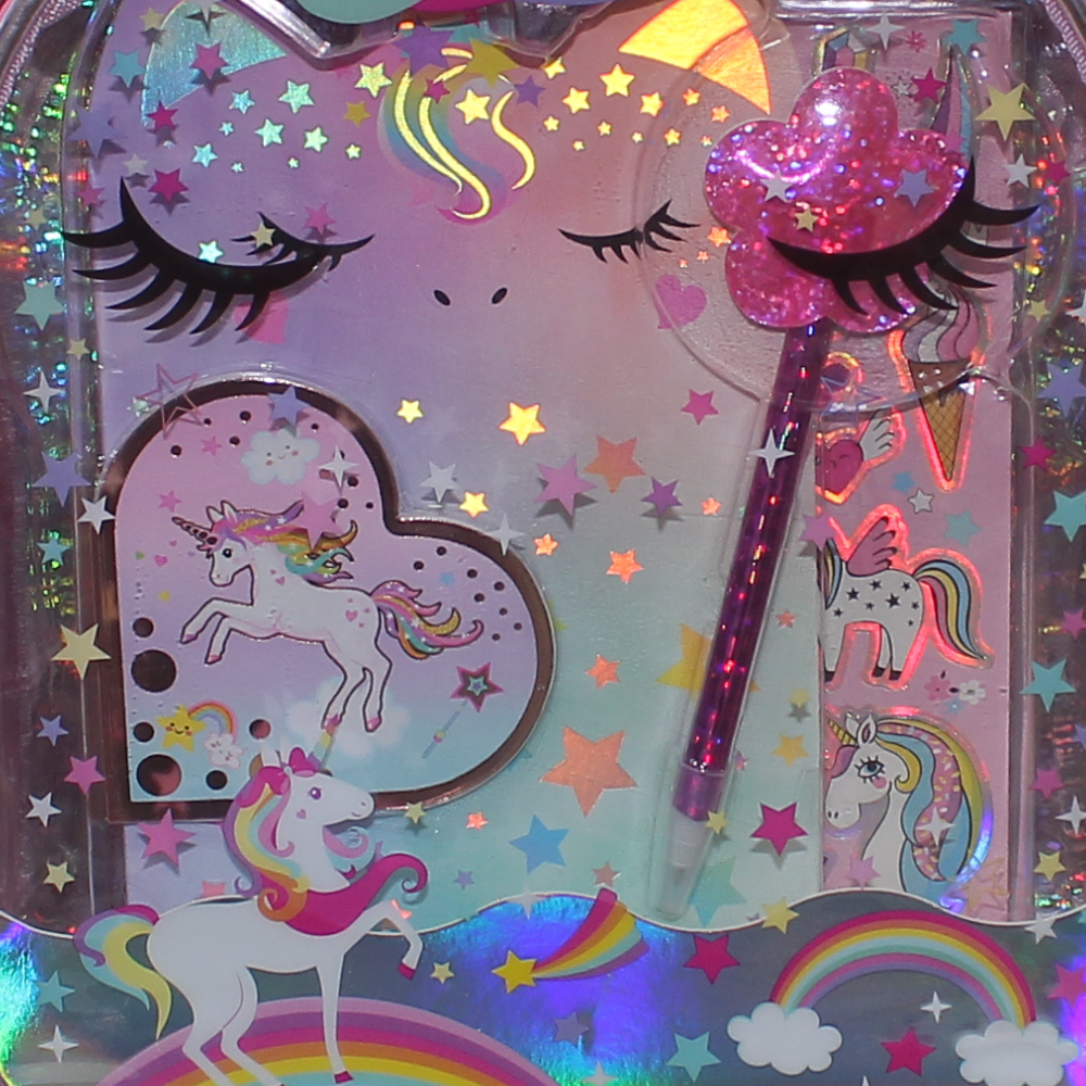 Hot Focus Diary in a Unicorn-Shaped Backpack – Pink with Glitter Design