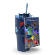 Hot Focus Insulated Tumbler – Navy with Gaming Icons Stickers