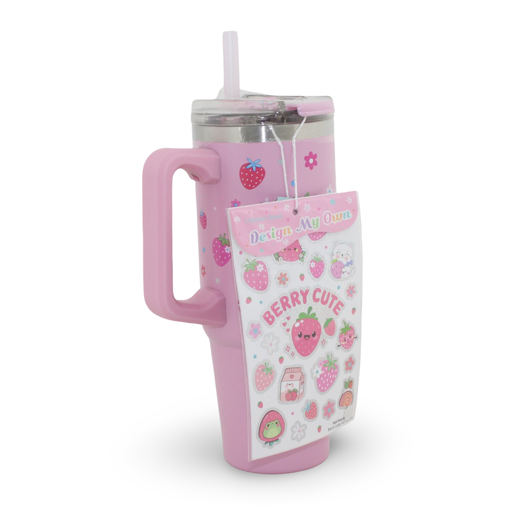 Hot Focus Insulated Unique Tumbler with Strawberry Stickers