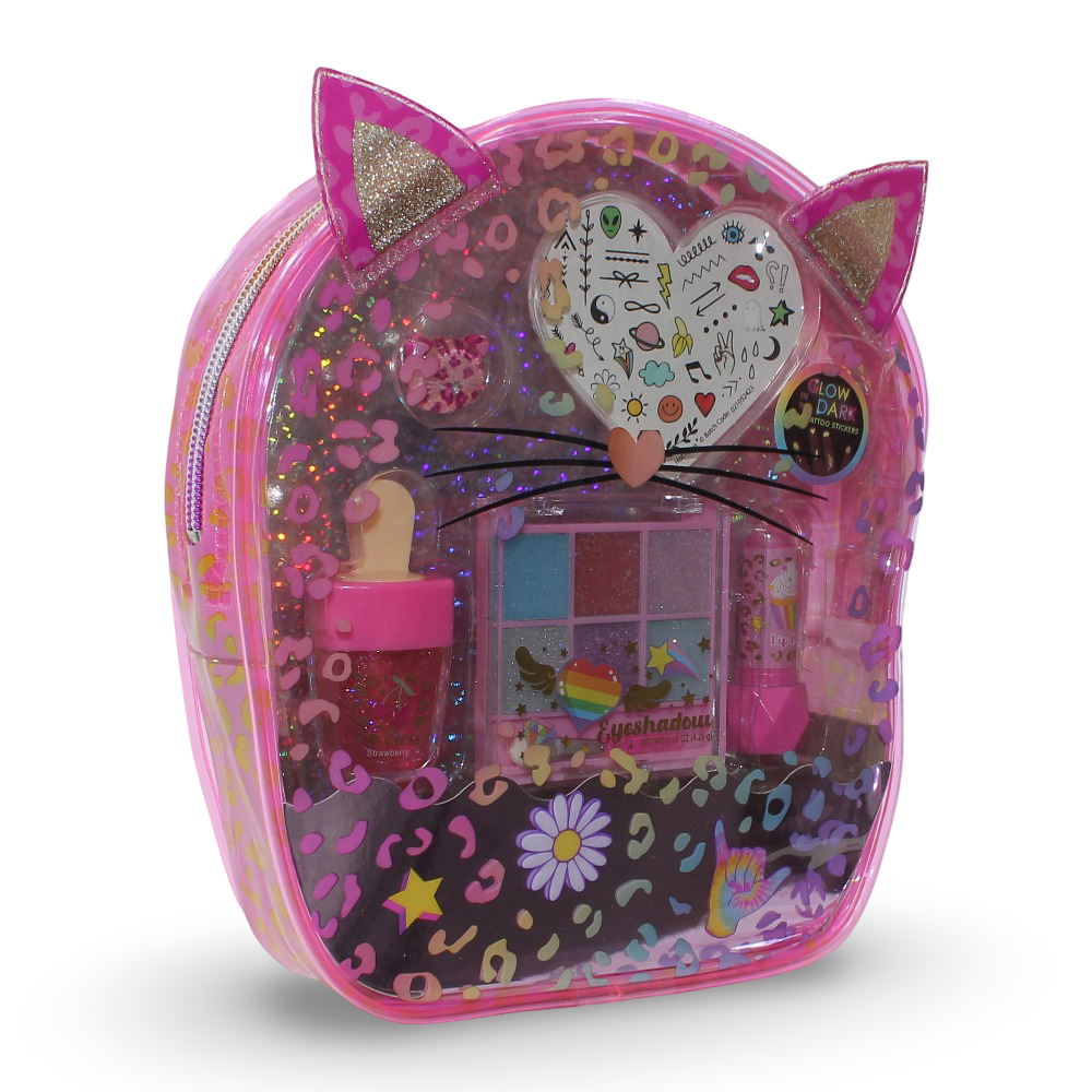 Hot Focus Leopard-Shaped Makeup Backpack – Pink with Glitter - Toys