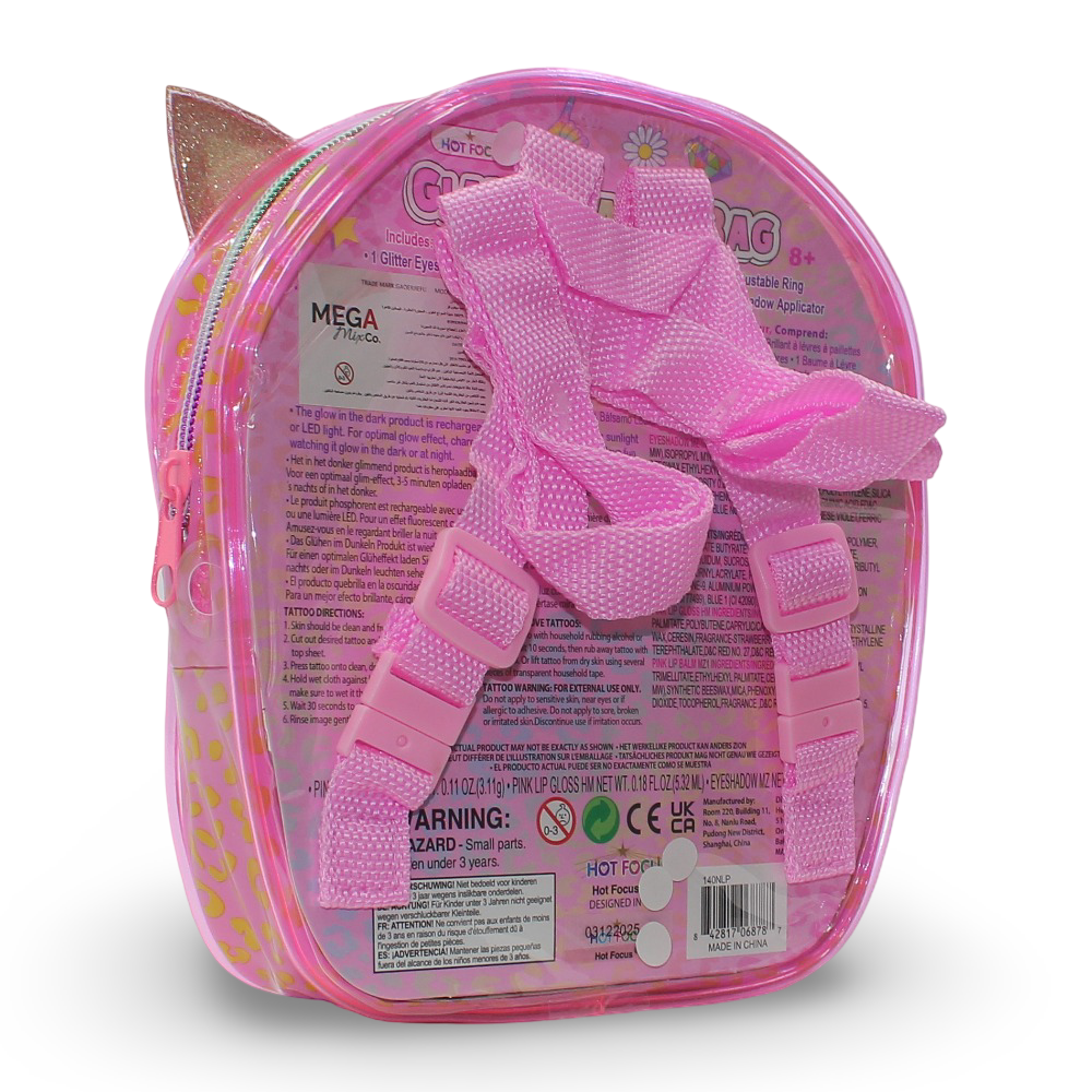 Hot Focus Leopard-Shaped Makeup Backpack – Pink with Glitter