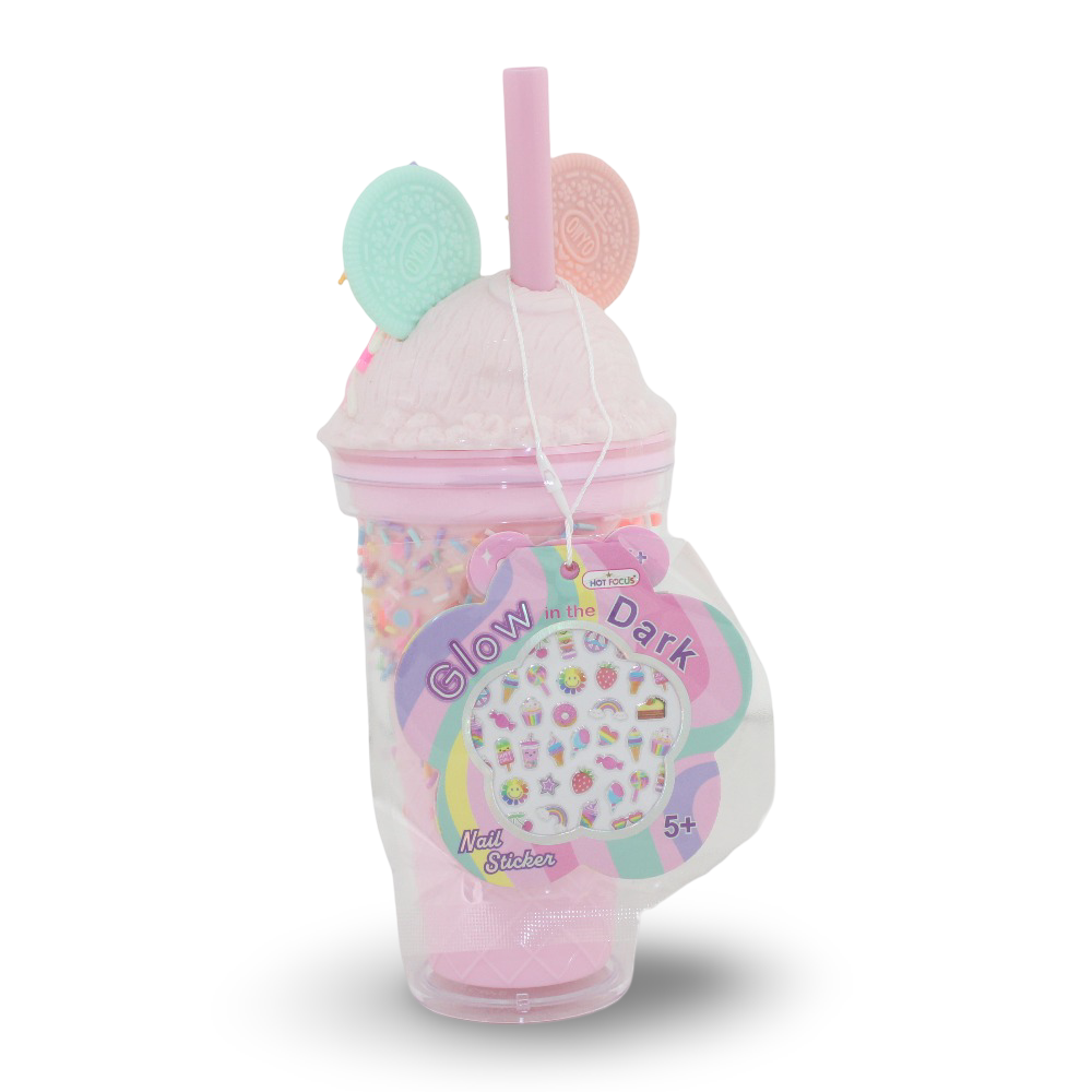 Hot Focus Pink Ice Cream-Shaped Flask with Glow-in-the-Dark Stick-On Earrings