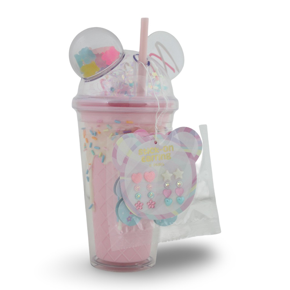Hot Focus Pink Ice Cream-Shaped Flask with Stick-On Earrings