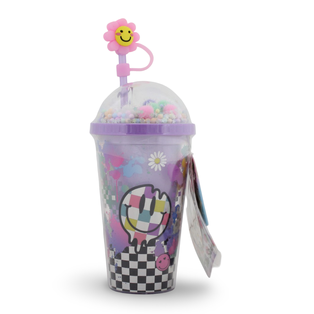 Hot Focus Purple Flask with Straw + Glow-in-the-Dark Tattoo Stickers