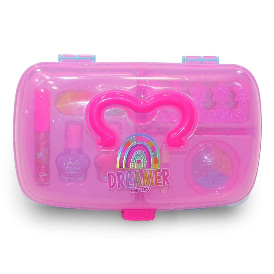 Hot Focus Nail Accessories & Make-up Storage Case – Blue & Pink with Rainbow Design