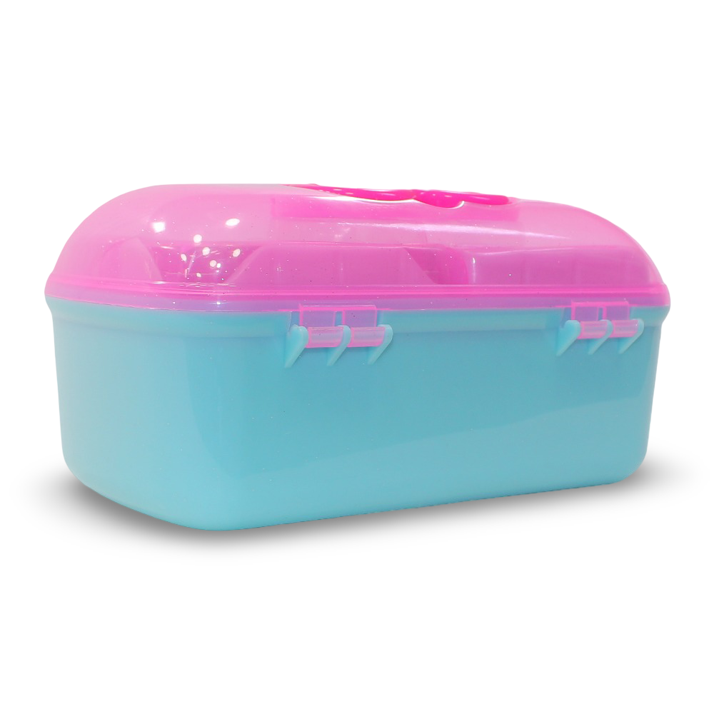 Hot Focus Nail Accessories & Make-up Storage Case – Blue & Pink with Rainbow Design