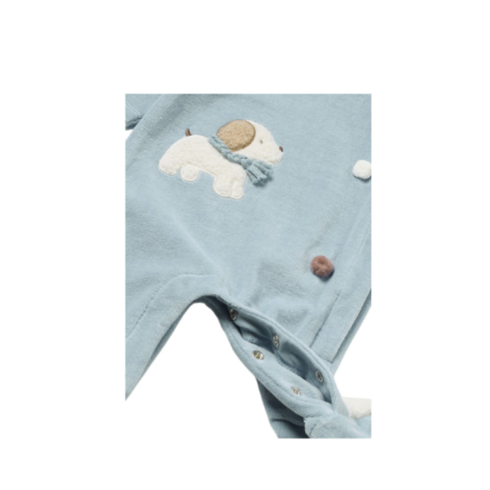 Baby  Boys Velvet Baby Footie - Dog Embroidery