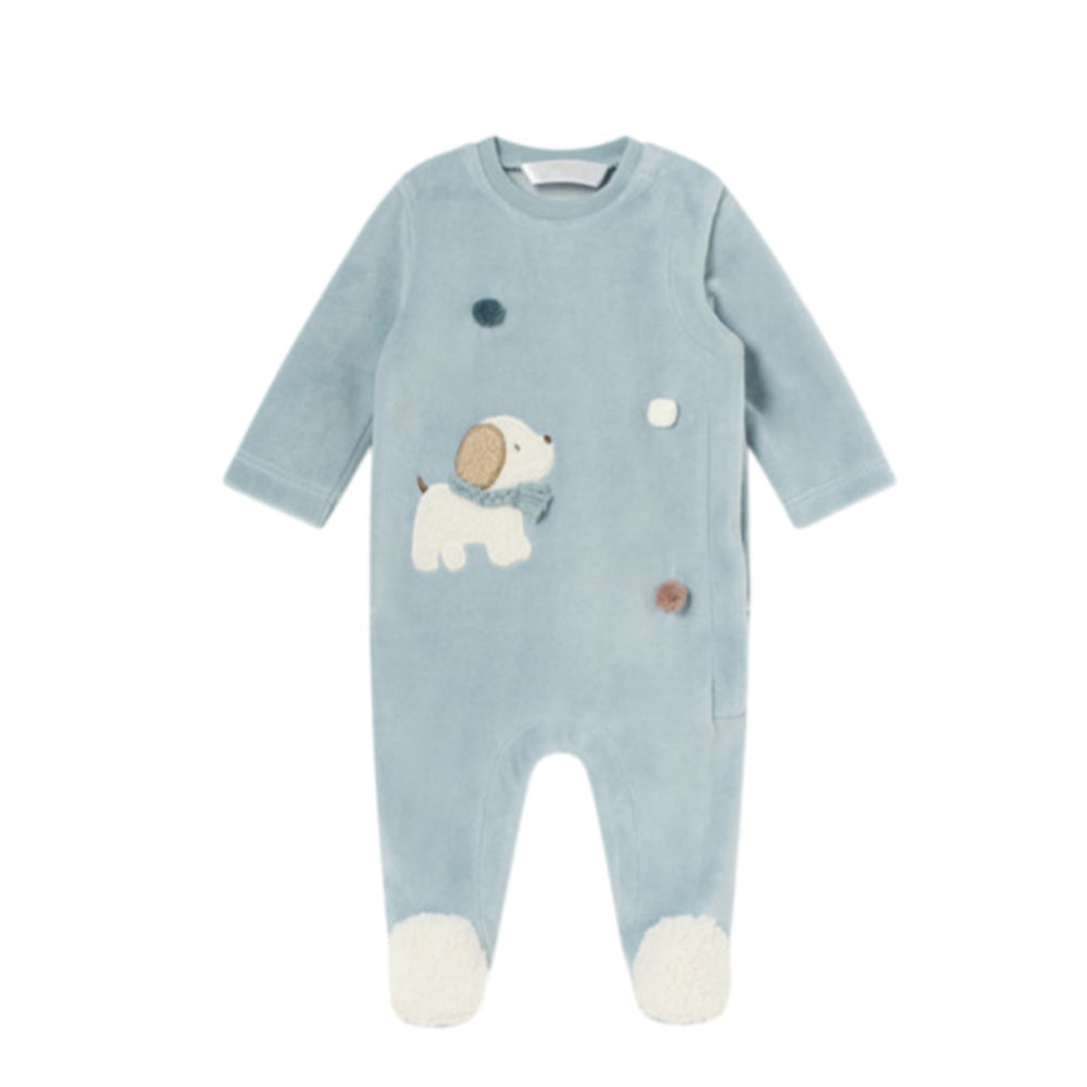 Baby  Boys Velvet Baby Footie - Dog Embroidery