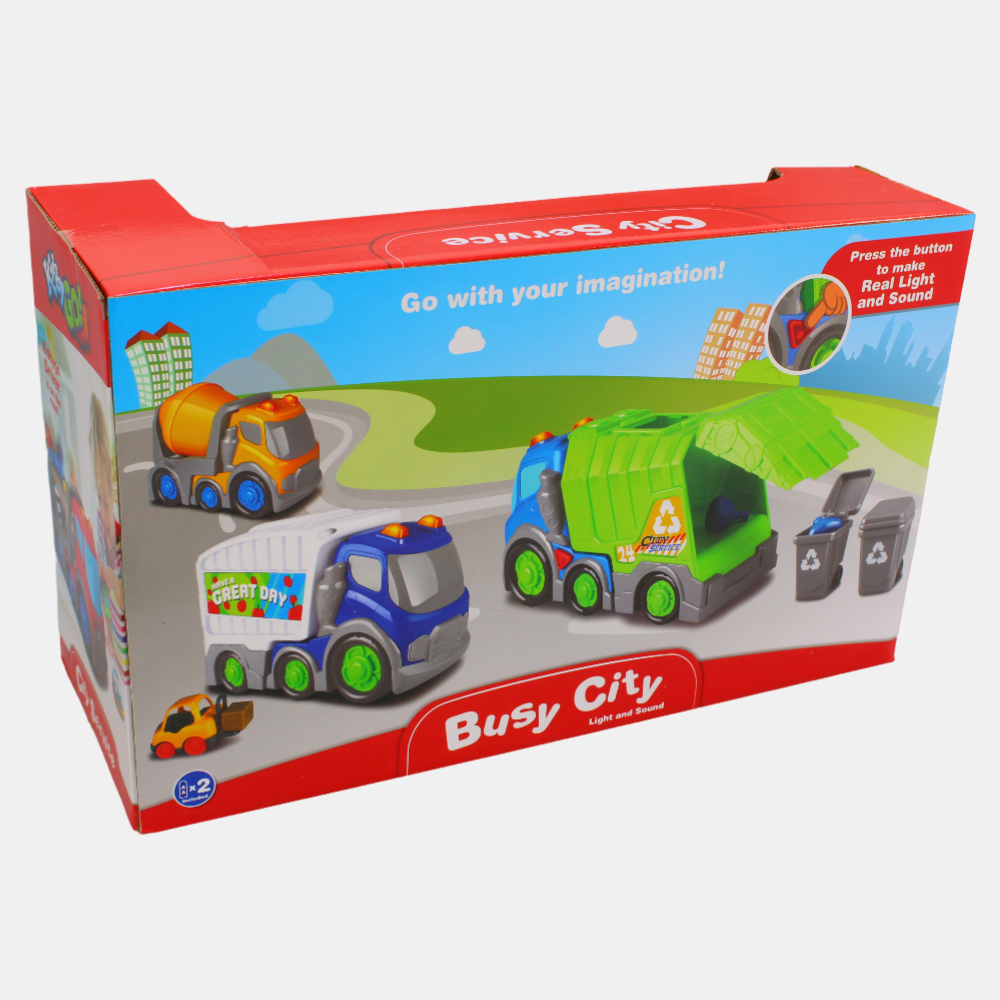 Kiddy Go Busy City Transport Truck with Light and Sound and with 2 Small 9cm Cars