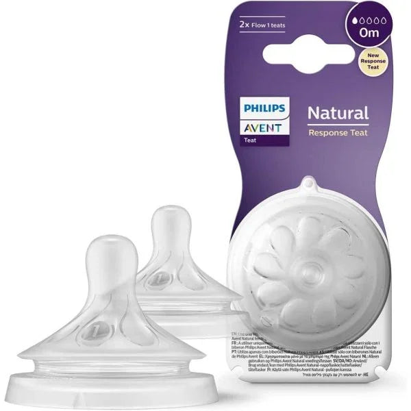Pack of 2 - Avent Natural Response Nipple Flow 1 (0M) - Baby Essentials - Philips Avent