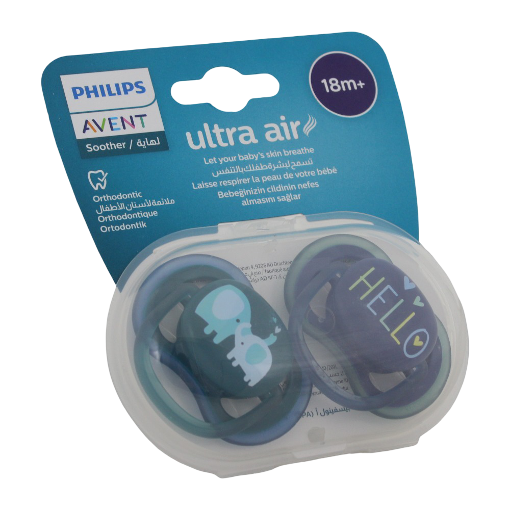 Philips Avent Ultra Air Pacifiers – Elephant and Hello Design (2 Pack, 18m+)