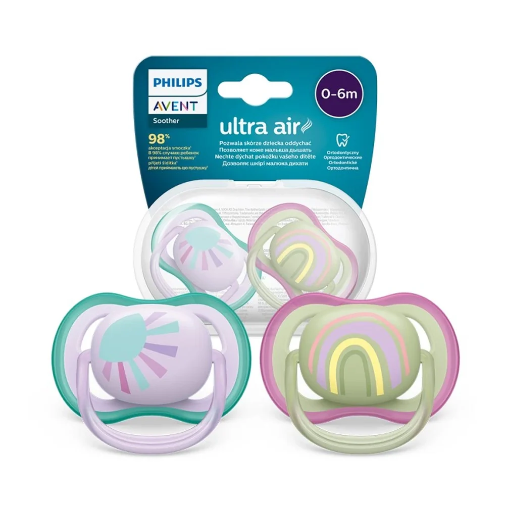 Philips Avent Ultra Air Pacifiers Sun & Rainbow (0-6m) – 2 Pcs