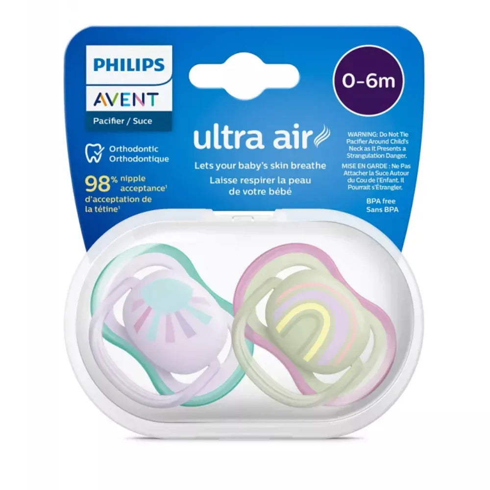 Philips Avent Ultra Air Pacifiers Sun & Rainbow (0-6m) – 2 Pcs - Baby Essentials