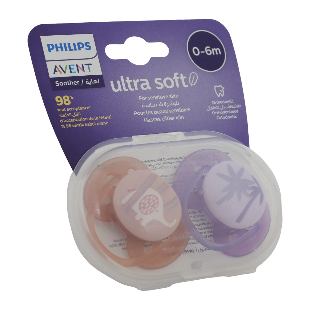 Philips Avent Ultra Soft Pacifier for Baby Girls 0–6 Months – 2 Pack