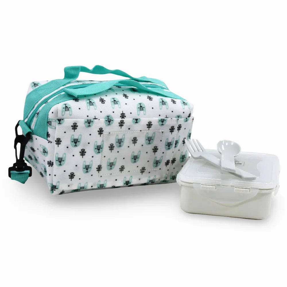 Lock 'n Lock Lunch Box with a Lunch Bag – White & Mint 800ml