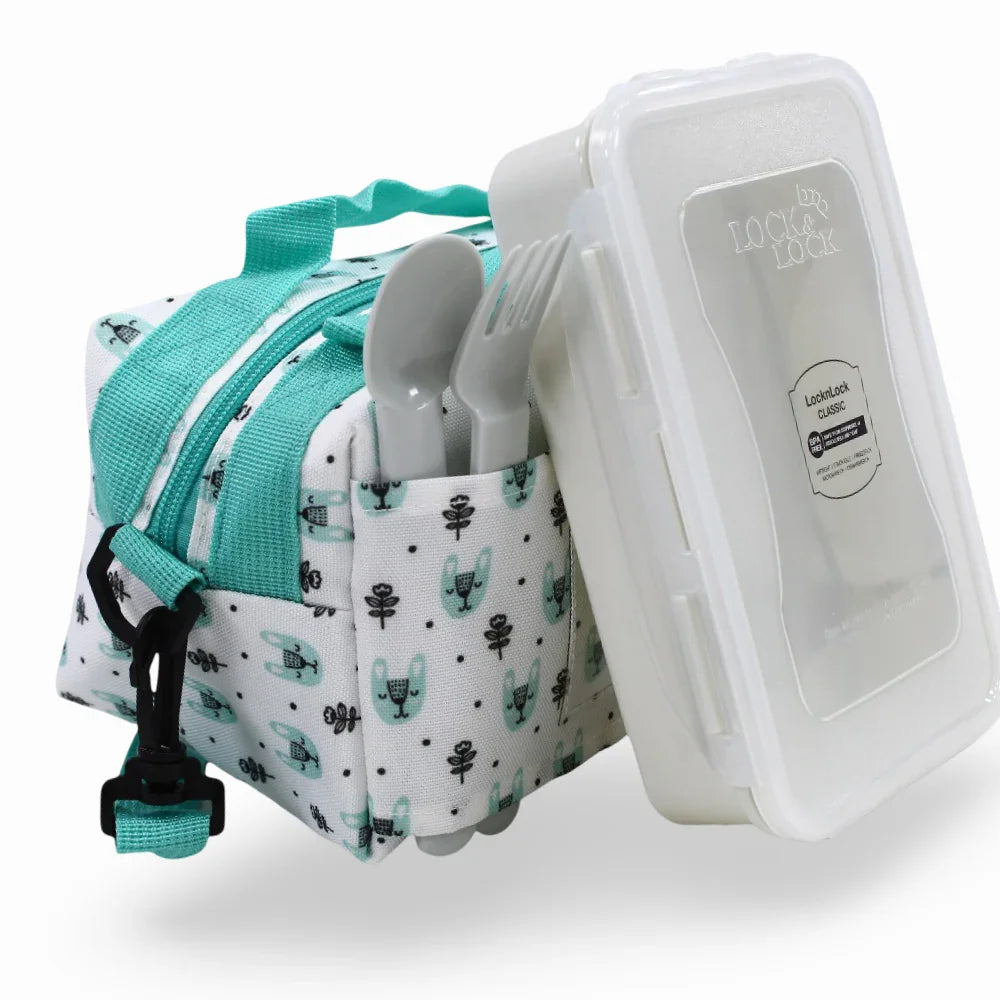 Lock 'n Lock Lunch Box with a Lunch Bag – White & Mint 800ml