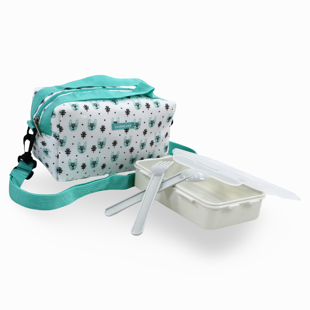 Lock 'n Lock Lunch Box with a Lunch Bag – White & Mint