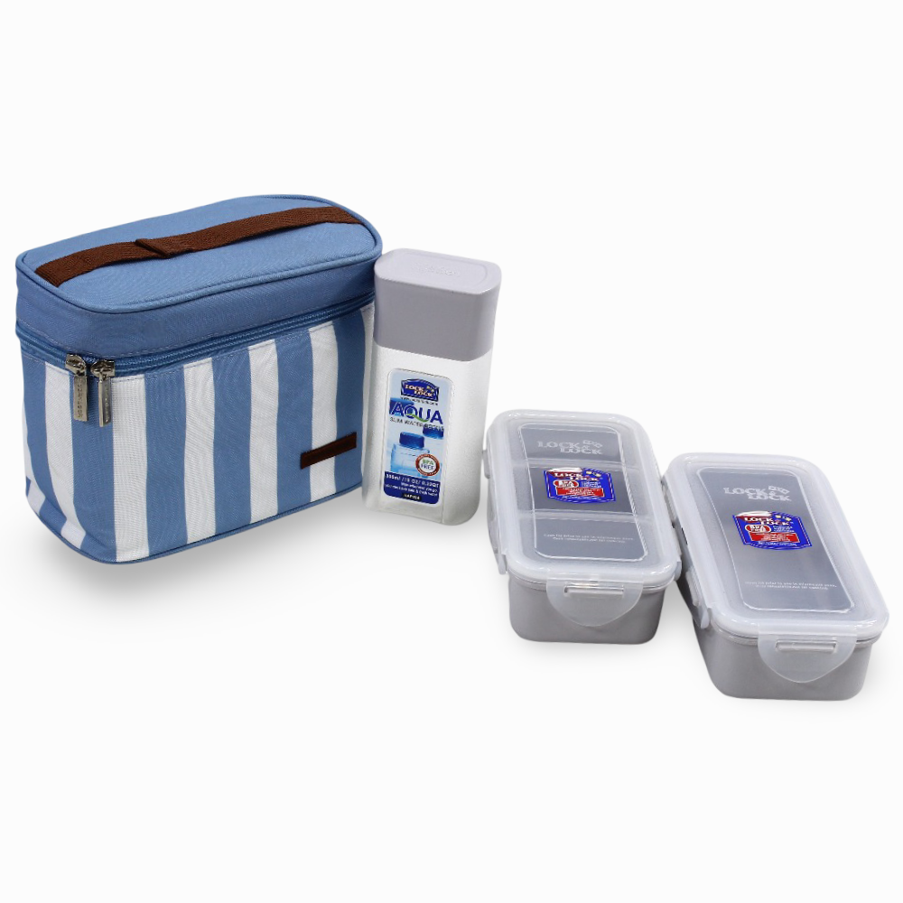 Lock n' Lock Lunch Box with a Lunch Bag – White & Blue