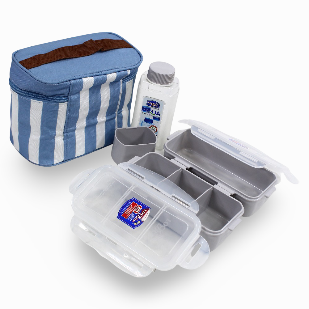 Lock n' Lock Lunch Box with a Lunch Bag – White & Blue