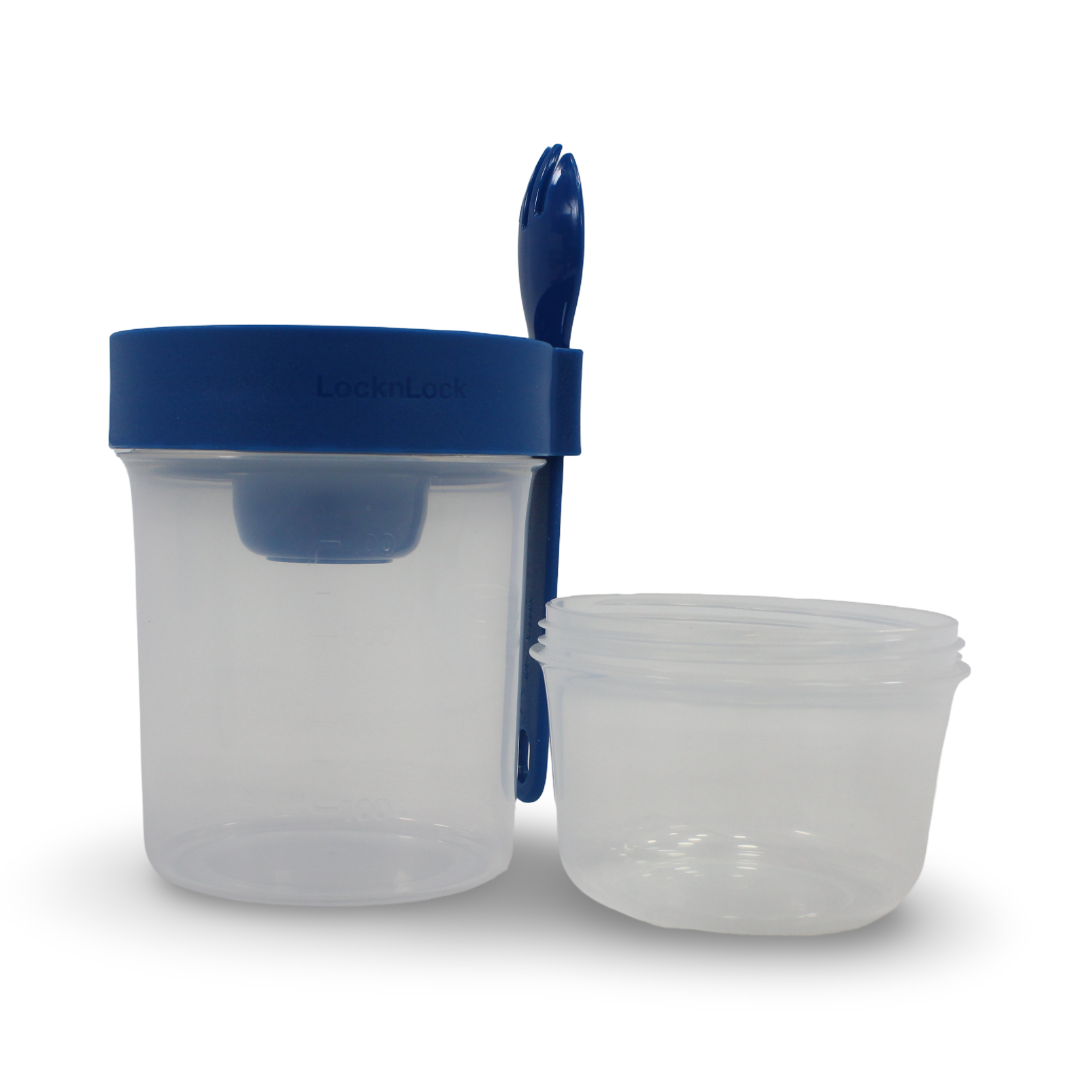 Lock n' Lock To-Go 2 Containers with Shared Lid and Spoon – Blue