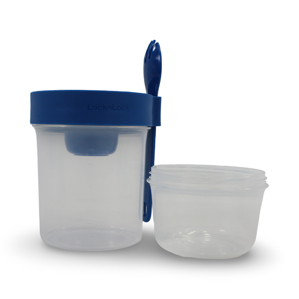 حاويتان لوك آند لوك تو جو بغطاء مشترك وملعقة – أزرق