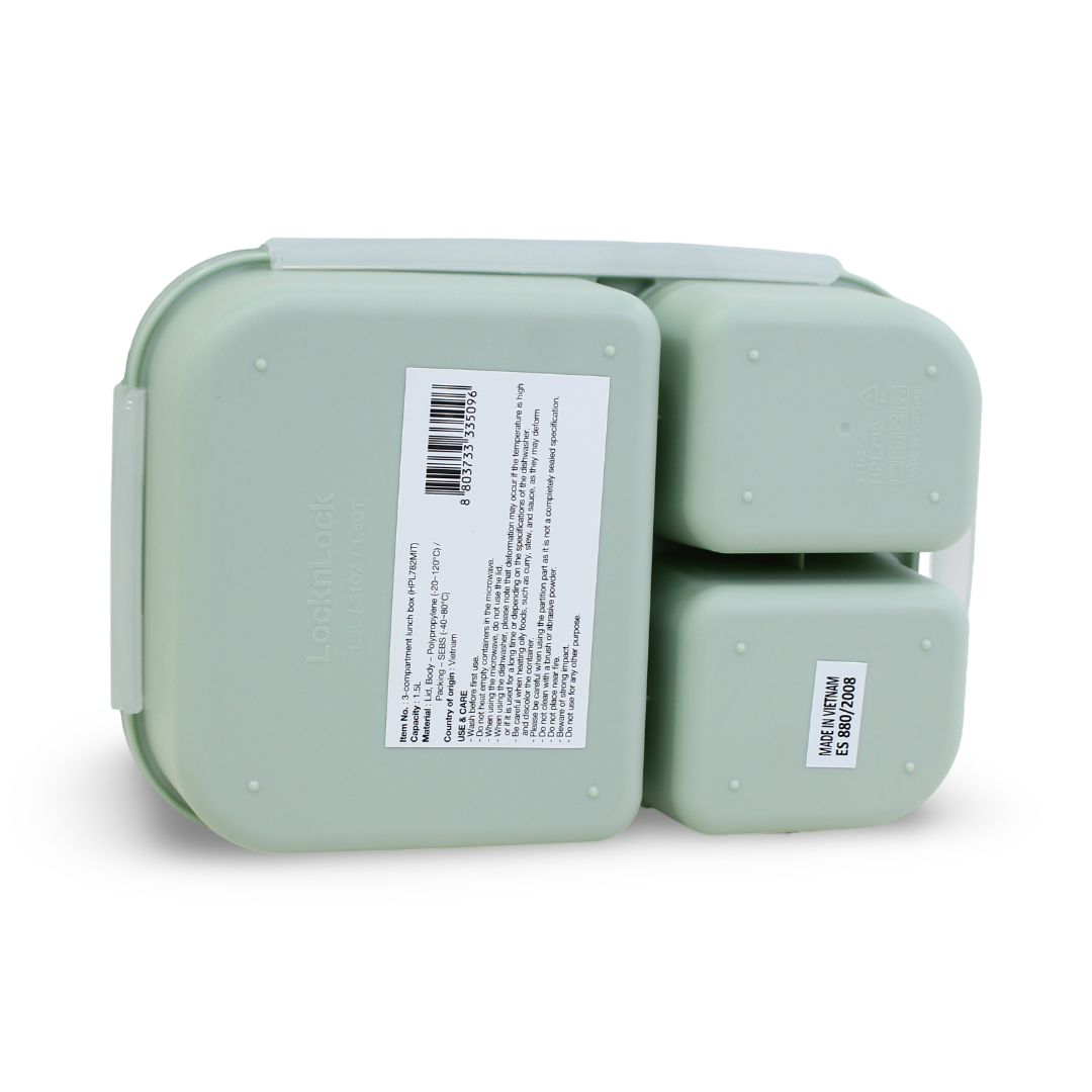 Lock n' Lock To-Go 3-Compartment Lunch Box 1.5L – Mint