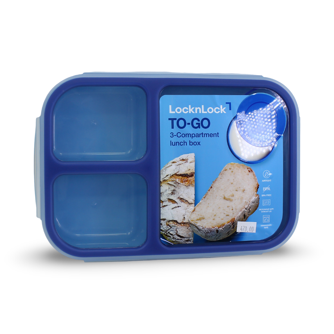 Lock n' Lock To-Go 3-Compartment Lunch Box 1.5L – Blue - School